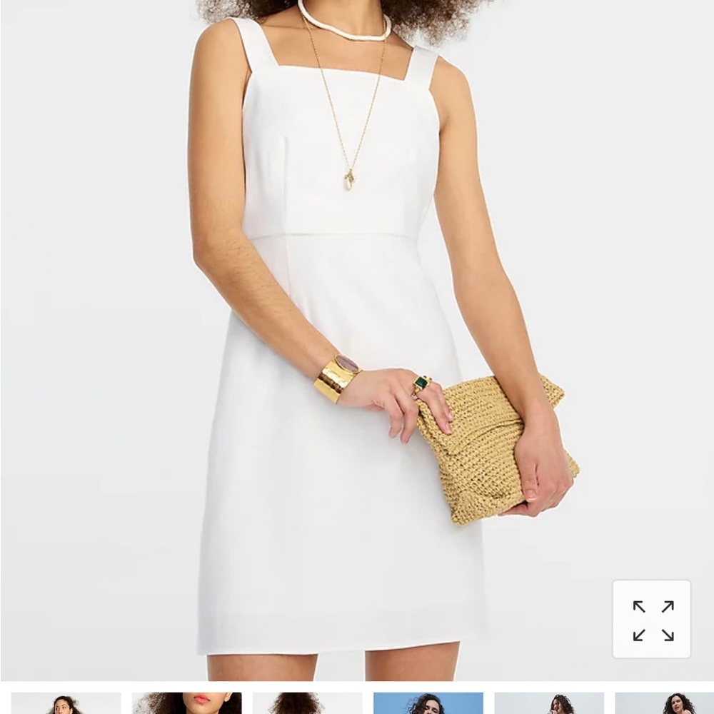 White linen square neck dress